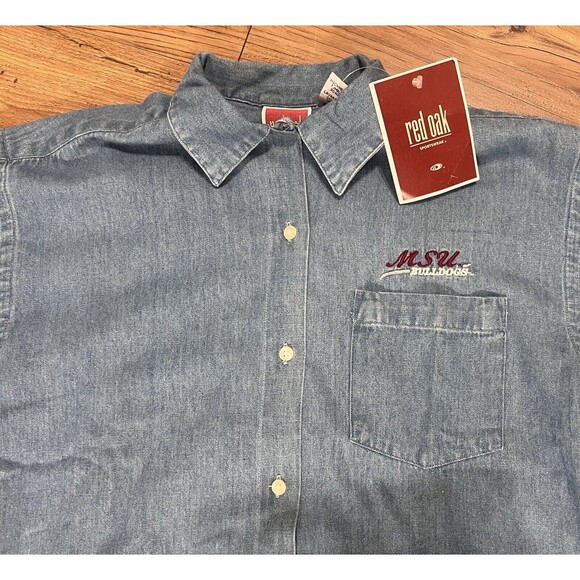Mississippi State Bulldogs MSU Red Oak Blue Denim Button Shirt Large Long Sleeve - Picture 3 of 12